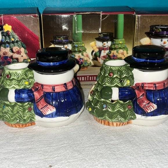 Vintage Ceramic Snowman Napkin Holder, Candle Holders, Salt and Pepper Set - Picture 6 of 16